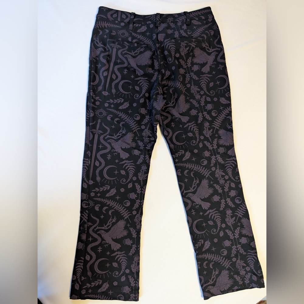 Black Patterned Boot Cut Pants Cropped